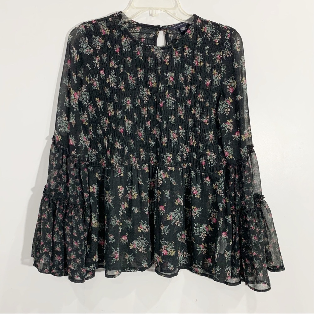 American Eagle black floral boho top XS